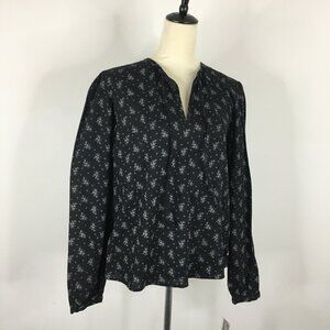 NWT POLO RALPH LAUREN Black Taupe Floral Print Tie Collar V Neck Shirt